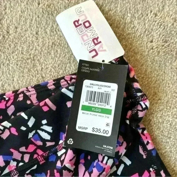 NWTGirls' Under Armour Size Youth Large (YLG) Fitted Printed Ankle Crop Leggings - Picture 3 of 5
